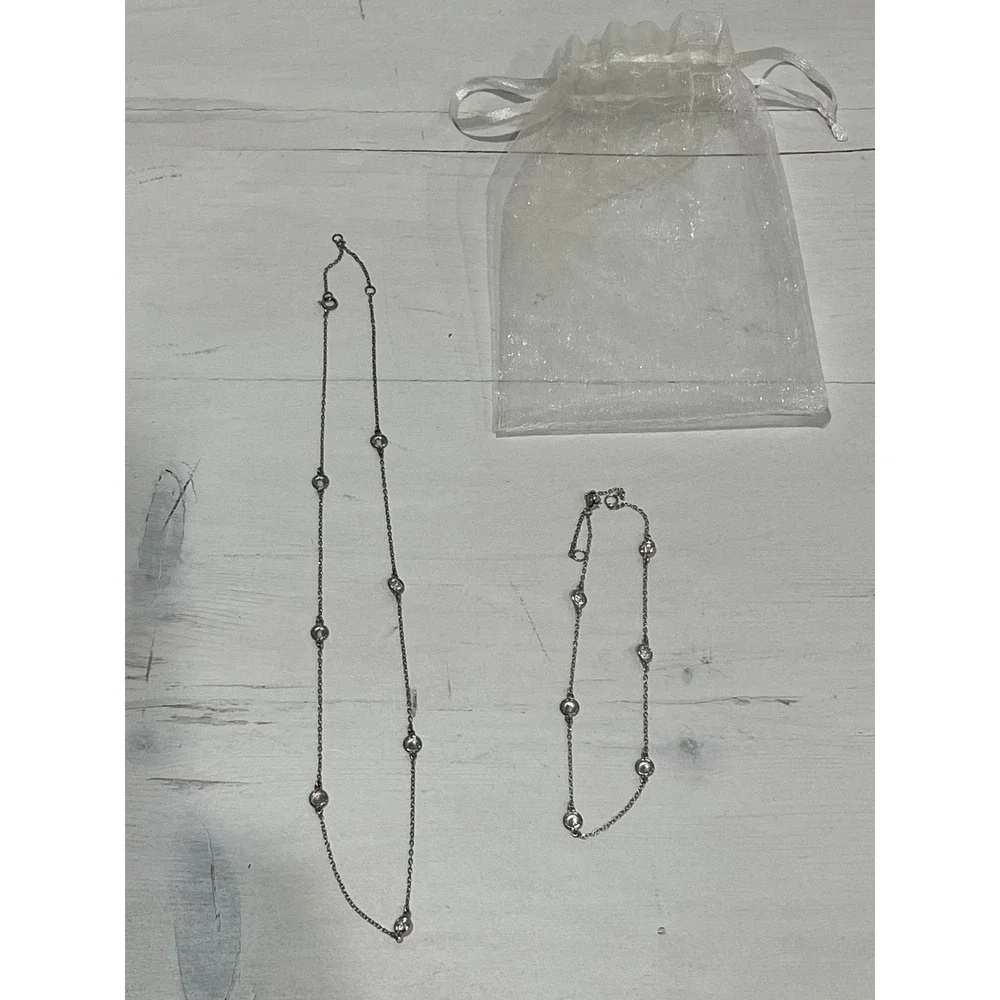 Silver‎ Tone Chain Necklace anklet Set Cubic Zirconia Sparkle with gift bag